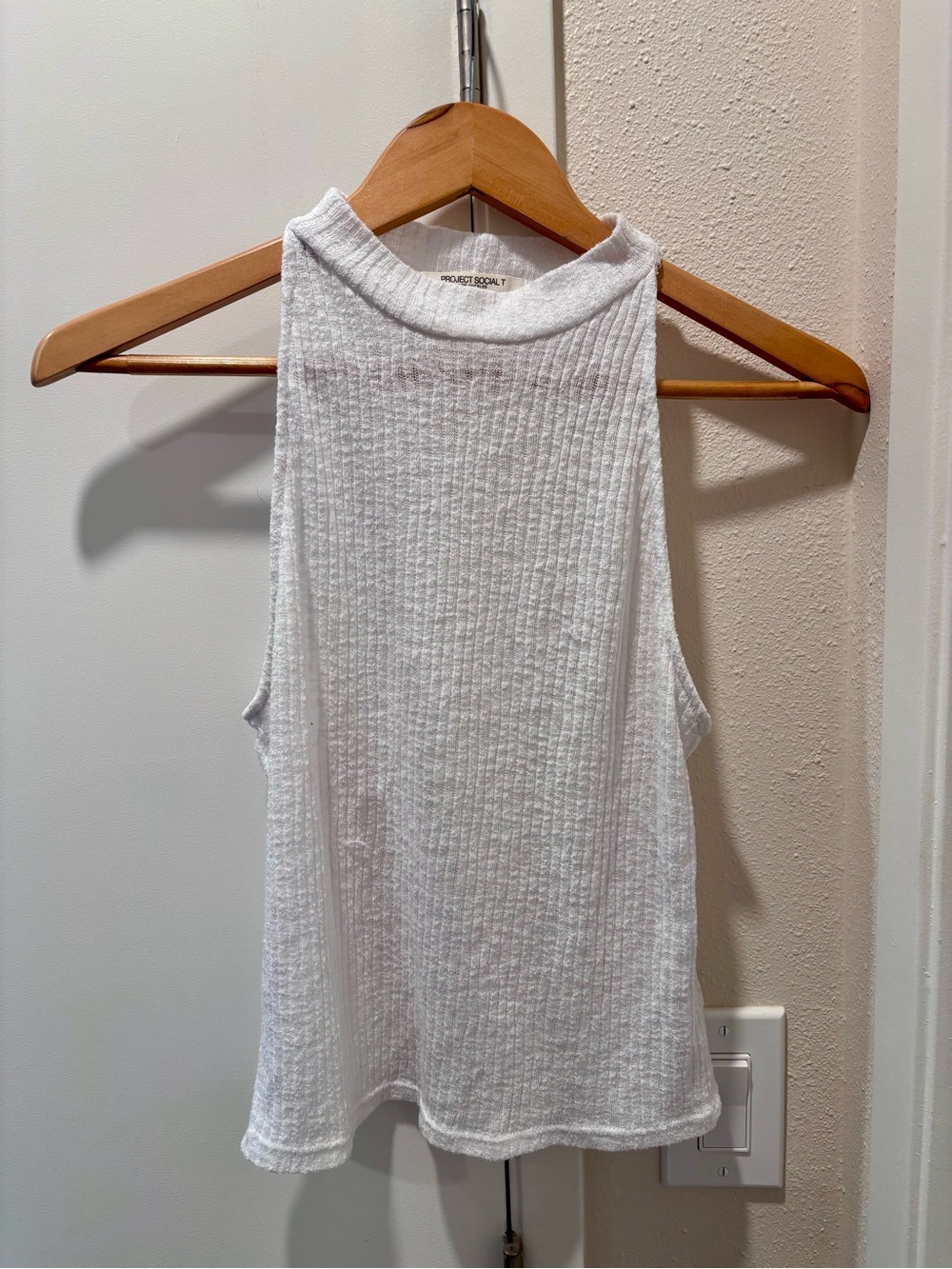 Project Social T White Ribbed High-Neck Tank